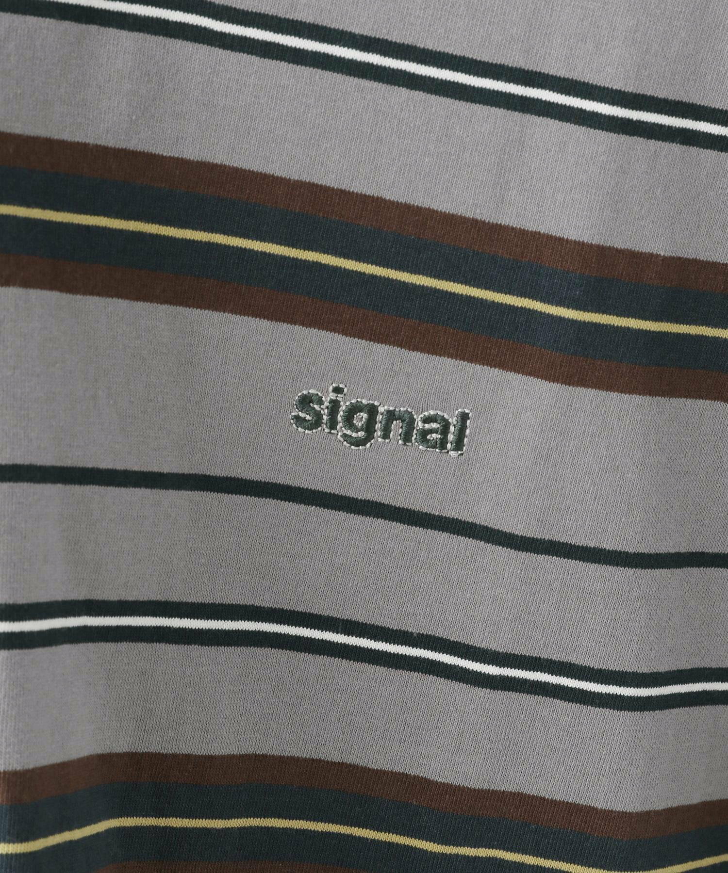 【SIGNAL SPORTS】ワンポイント刺繍/ボーダークルーネックオーバーTシャツ